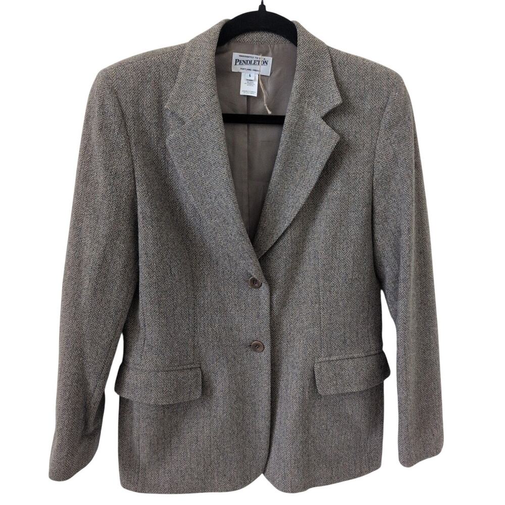 Pendleton Vintage Herringbone Tan & Gray Two Button Blazer size 6